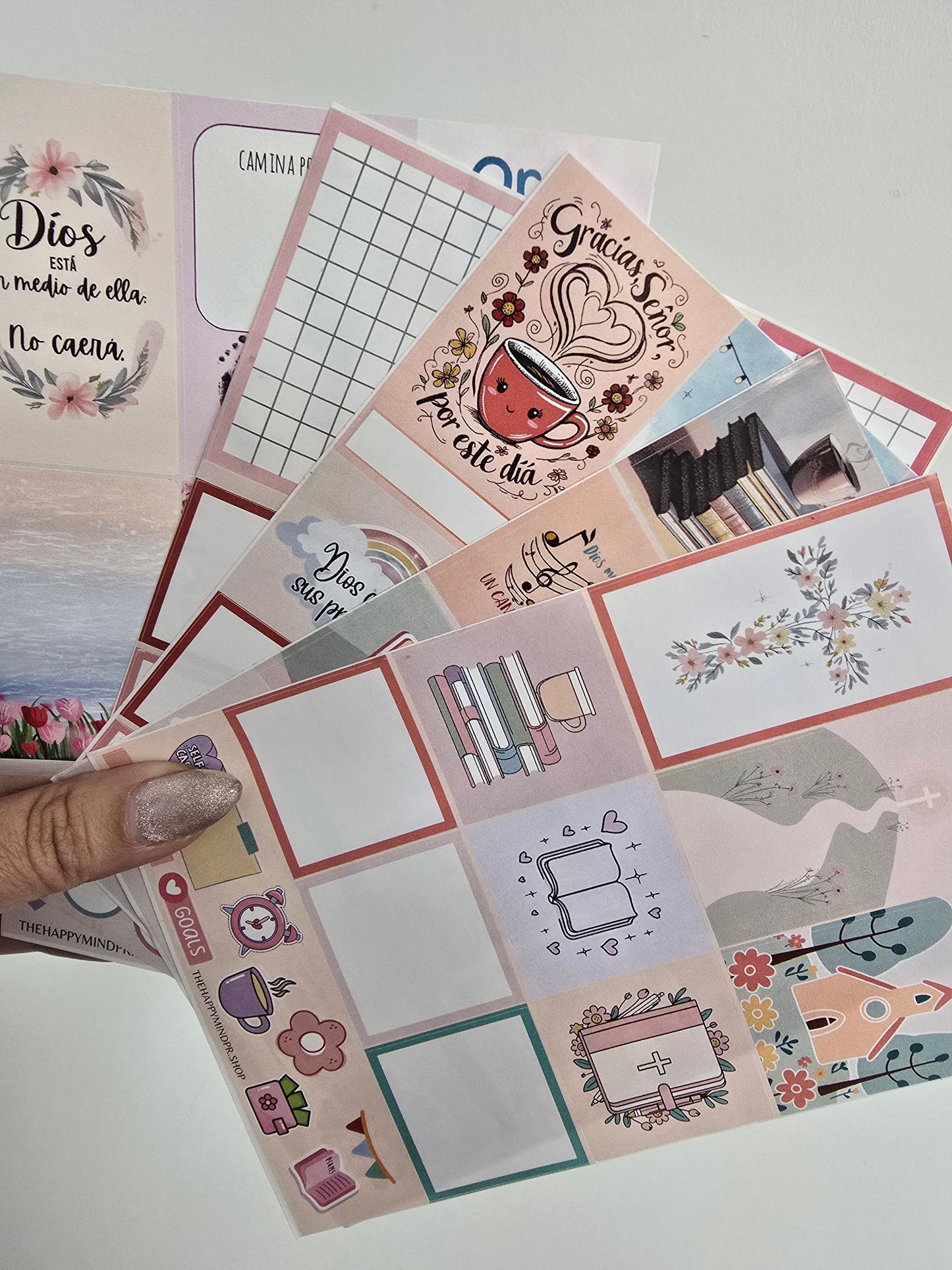 Kit de Stickers (5 Hojas) "Fe & Primavera" Para Agenda/Journal/Libretas
