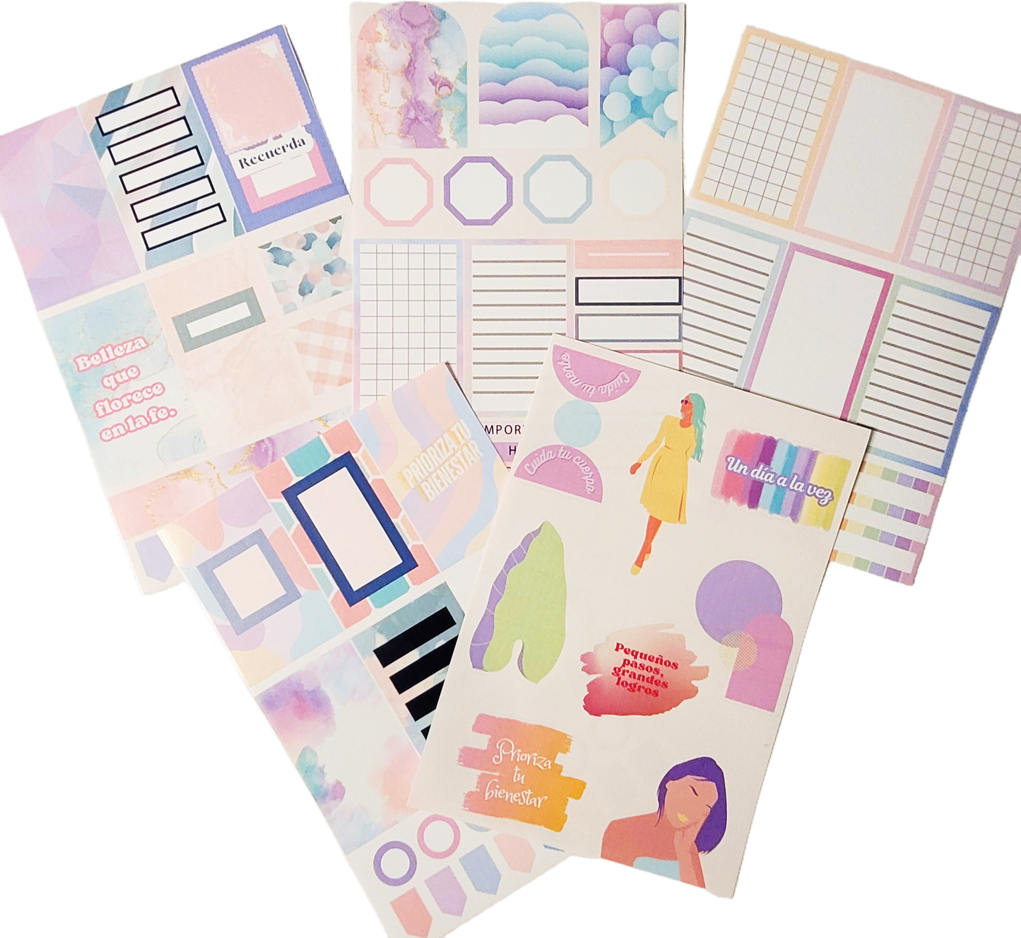 Kit de Stickers (5 Hojas) "Pastel" Para Agenda/Journal/Libretas/Calendario