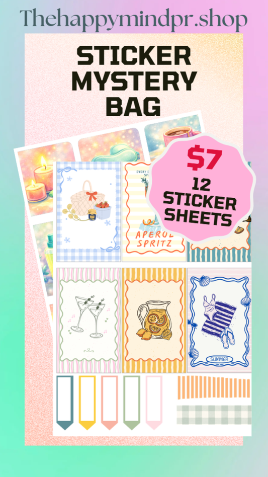 Bolsa sorpresa de 12 hojas de stickers de vinil impermeables - The Happy Mind PR