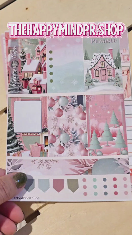 Set de Stickers  (6 Hojas)  "Pink Christmas" Para Agenda/Journal/Libretas