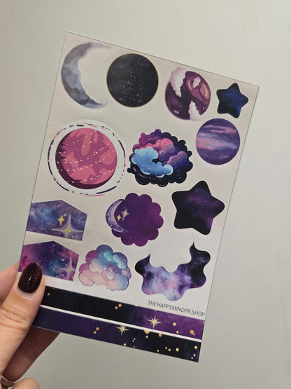 Set de Stickers  (5 Hojas)  "Galactic" Para Agenda/Journal/Libretas