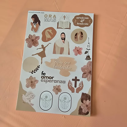 Kit de Stickers  (5 Hojas)  "Fe" Para Agenda/Journal/Libretas
