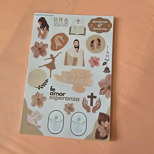 Kit de Stickers  (5 Hojas)  "Fe" Para Agenda/Journal/Libretas