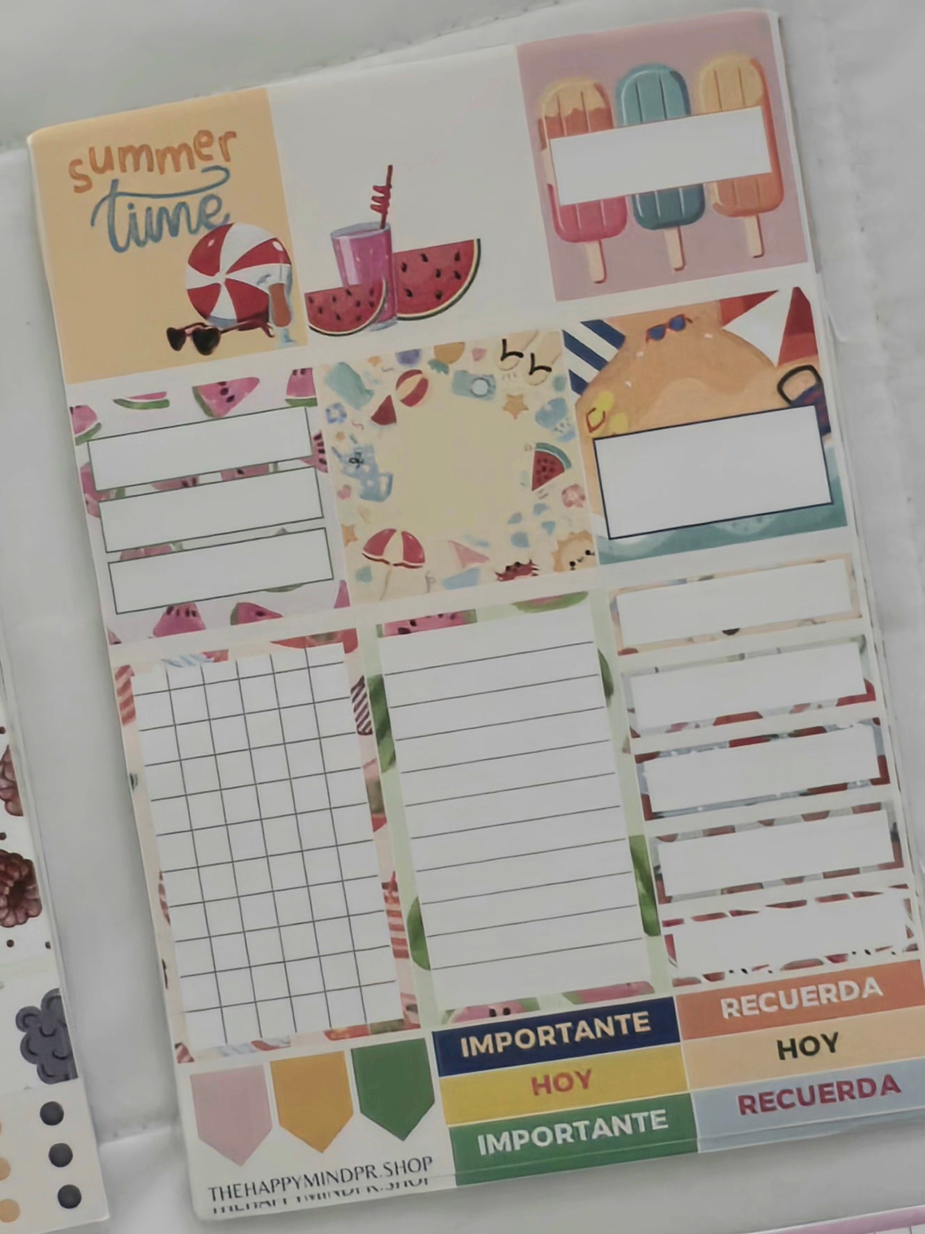 Set de Stickers  (6 Hojas)  "Veraneo" Para Agenda/Journal/Libretas
